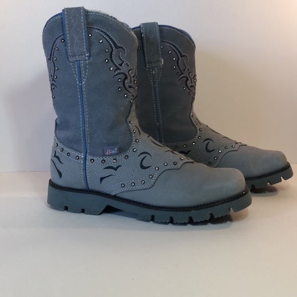 Justin Boots Shoes - Justin Cowboy Boots Women’s Size 8.5B Beautiful Baby Blue Rinstones Stitching